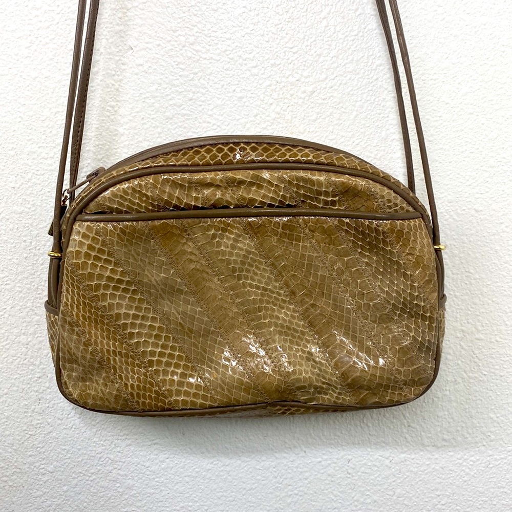 VINTAGE MEYER snake skin tan camera crossbody bag
